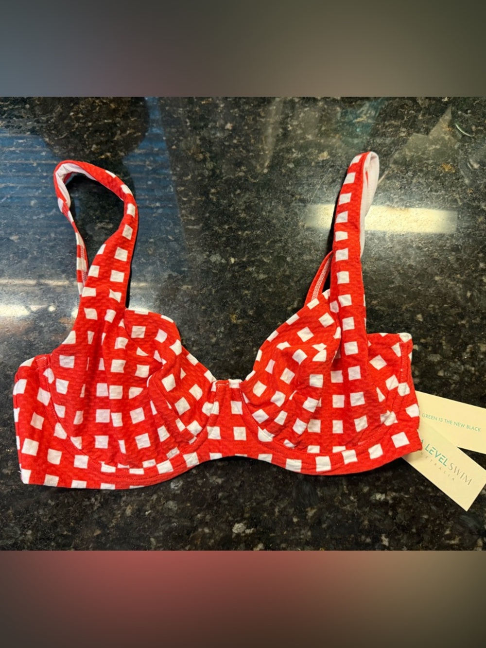 LEVEL SWIM Orange Gingham Underwire Bikini Top